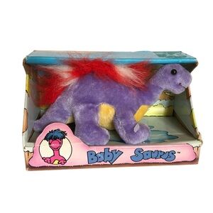 Vintage Baby Saurus Plush Dinosaur Tara Toy Corp. 1986 Purple Red White Yellow